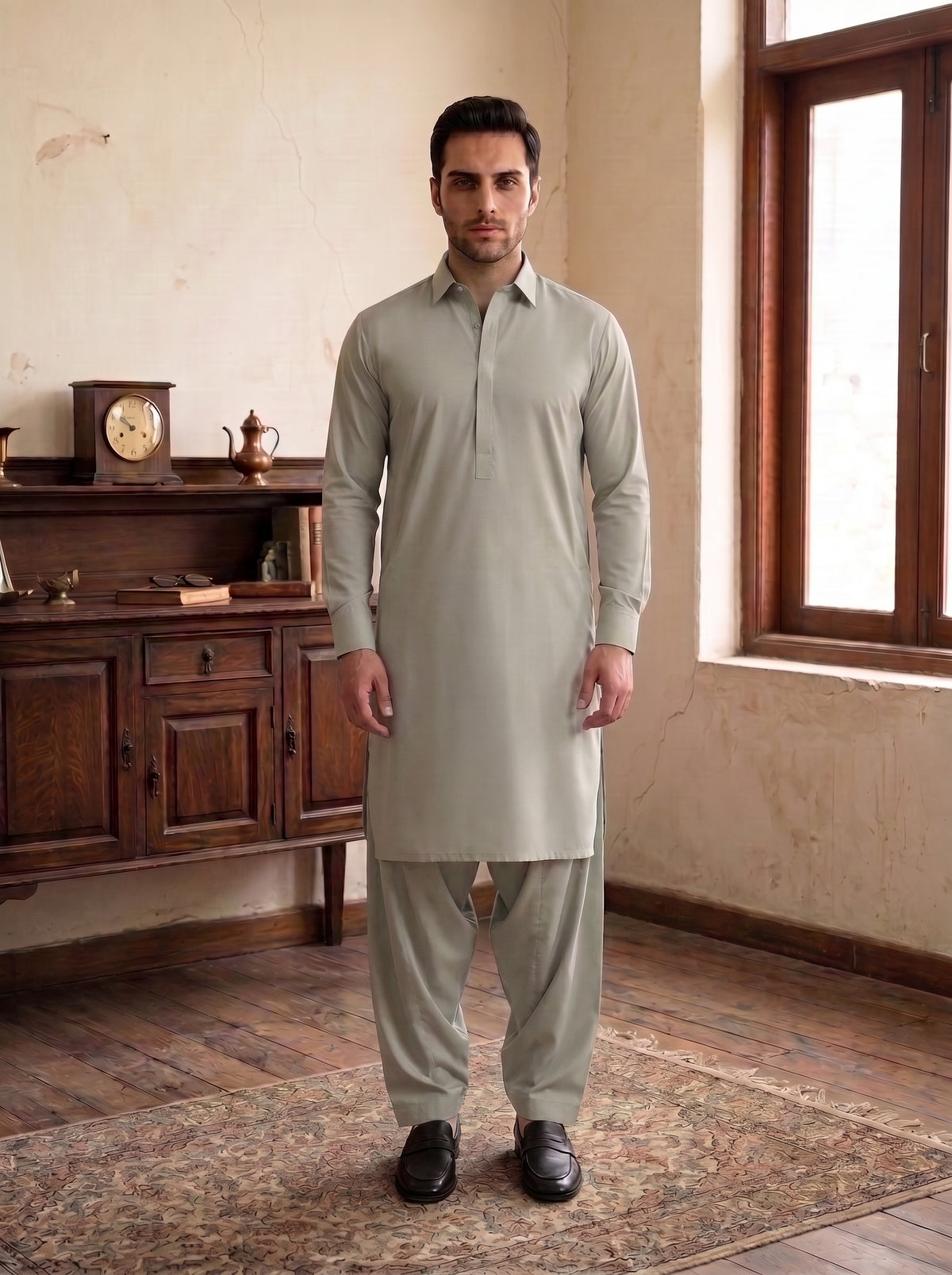 Sage Green Wash and Wear Kameez Shalwar