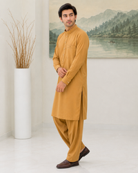 Mustard Wash and Wear Kameez Shalwar