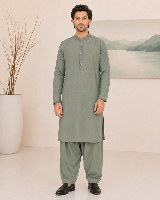 Light Green Wash and Wear Kameez Shalwar