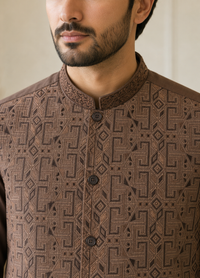 Chocolate Brown Kameez Shalwar with Waist Coat