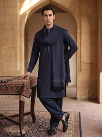 Navy Blue Woolen Shawl Suit