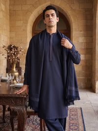 Navy Blue Woolen Shawl Suit