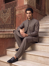 Mocha Brown Kameez Shalwar with Waist Coat