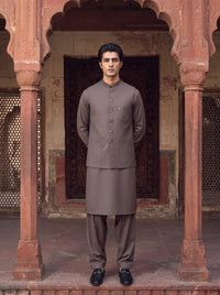 Mocha Brown Kameez Shalwar with Waist Coat