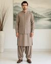 Light Brown Kameez Shalwar with Waist Coat
