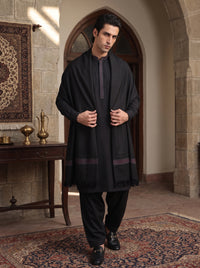 Black Woolen Shawl Suit