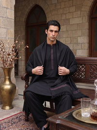 Black Woolen Shawl Suit