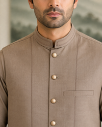 Light Brown Kameez Shalwar with Waist Coat