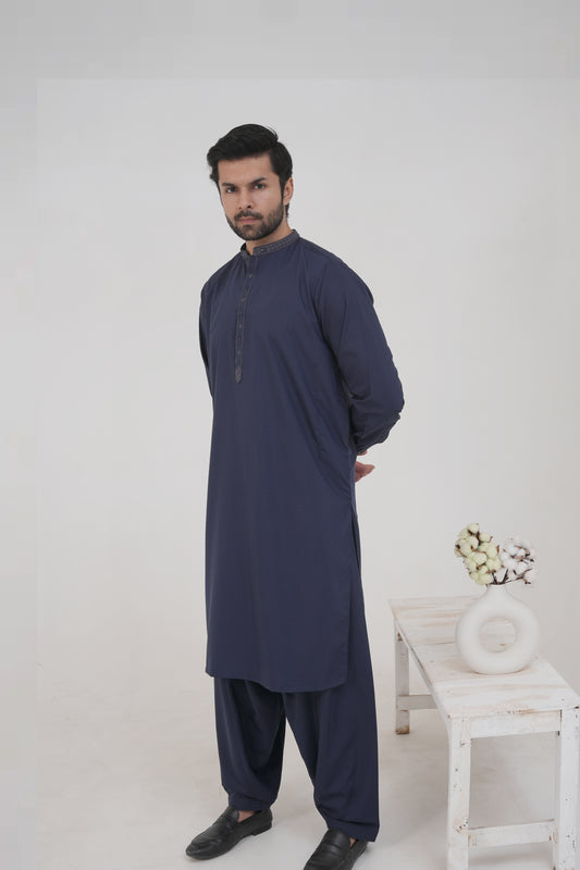 Blue Boski Wash and Wear Kameez Shalwar