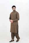 Brown Kameez Shalwar with Waist Coat