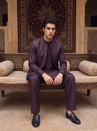Dark Mauve Kameez Shalwar with Waist Coat
