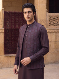 Dark Mauve Kameez Shalwar with Waist Coat