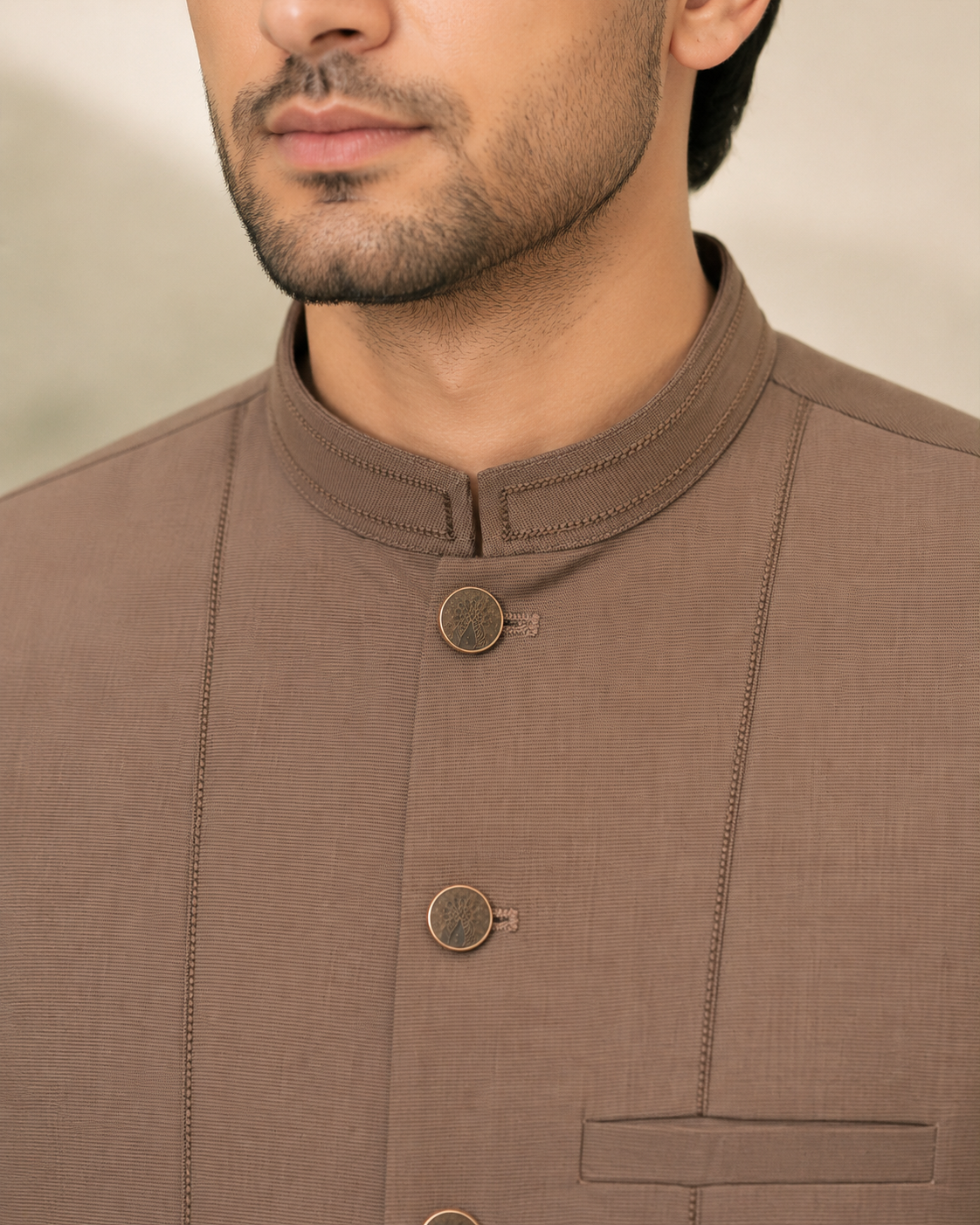Brown Kameez Shalwar with Waist Coat