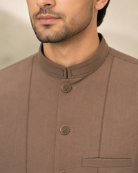 Brown Kameez Shalwar with Waist Coat