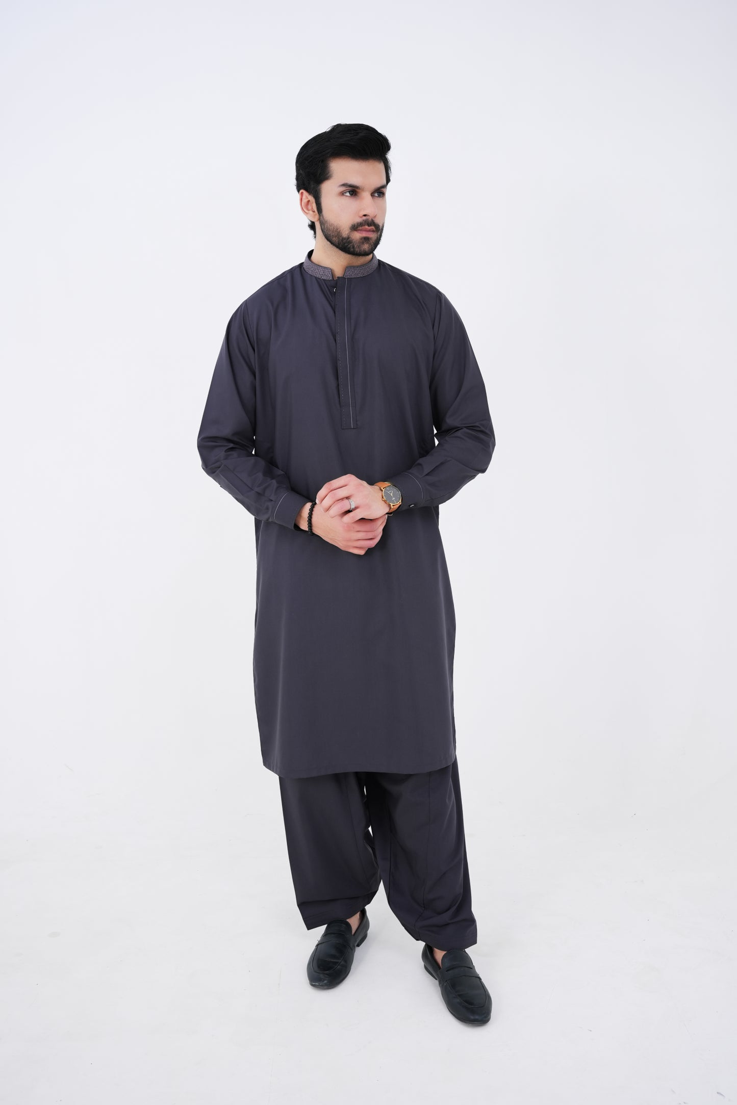 Charcoal Grey Boski Wash and Wear Kameez Shalwar