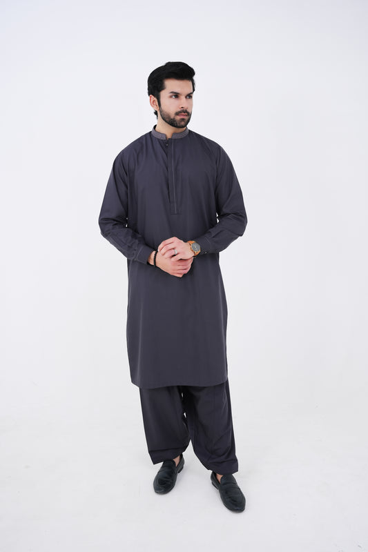 Charcoal Grey Boski Wash and Wear Kameez Shalwar