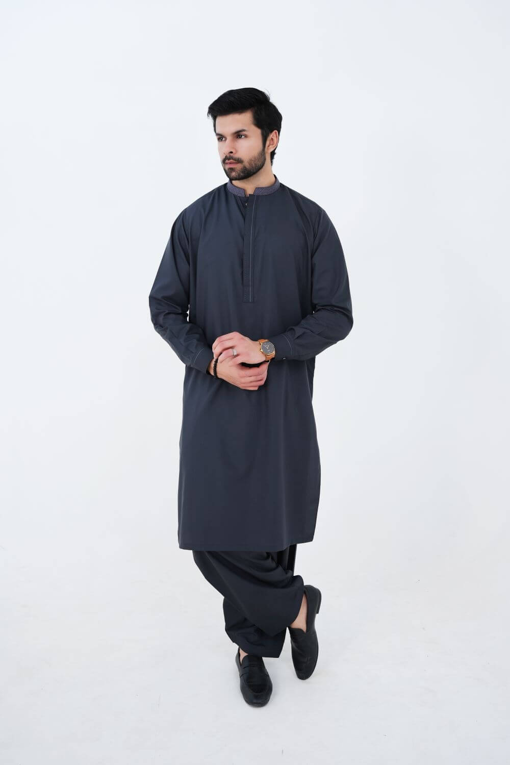 Charcoal Grey Boski Wash and Wear Kameez Shalwar