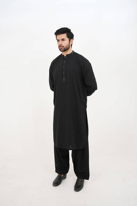 Black Wash and Wear Kameez Shalwar