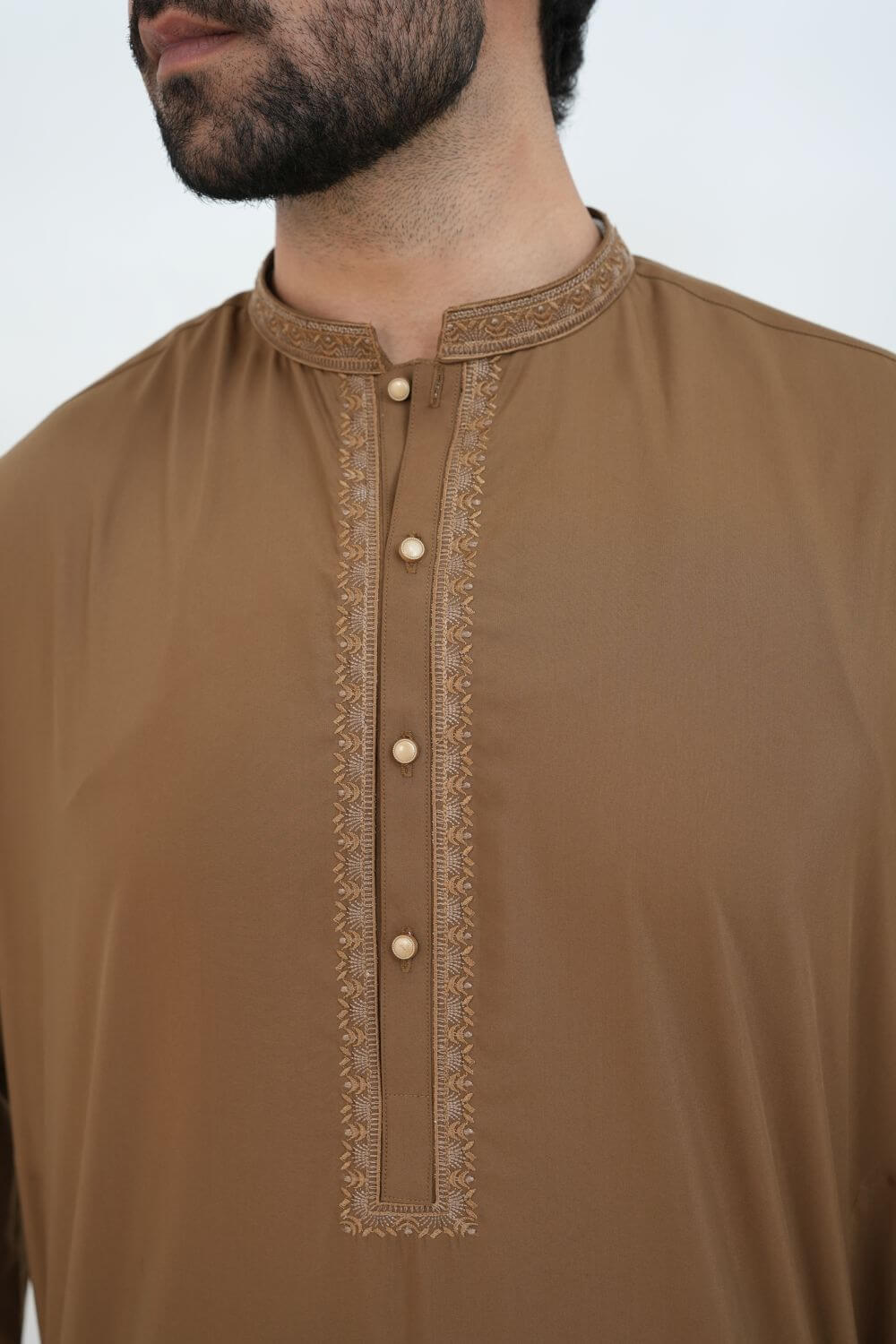 Camel Brown Boski Wash and Wear Kameez Shalwar