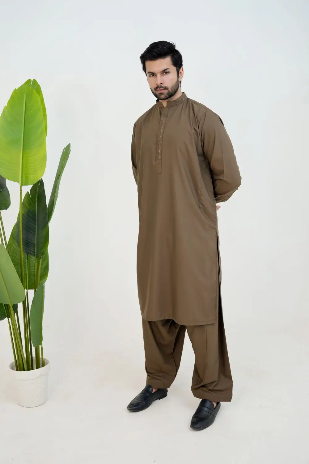 Mocha Brown Boski Wash and Wear Kameez Shalwar