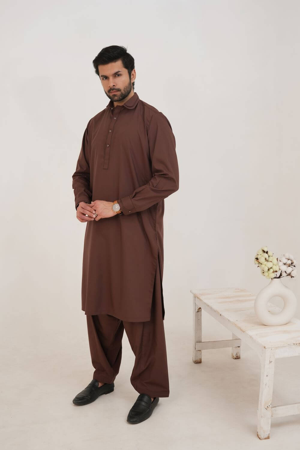 Rust Boski Wash and Wear Kameez Shalwar