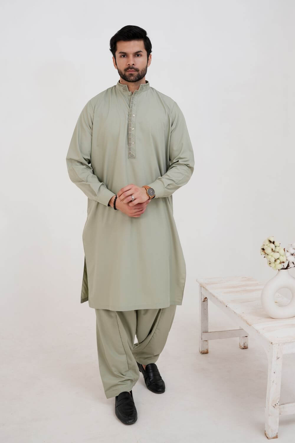 Mint Green Boski Wash and Wear Kameez Shalwar