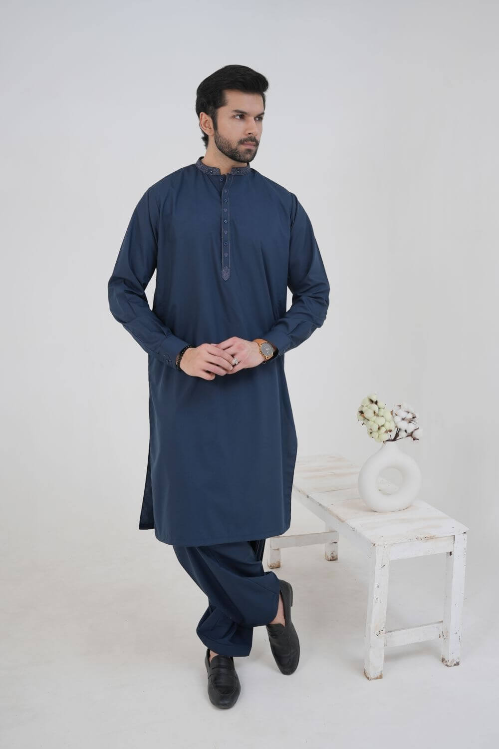 Blue Boski Wash and Wear Kameez Shalwar
