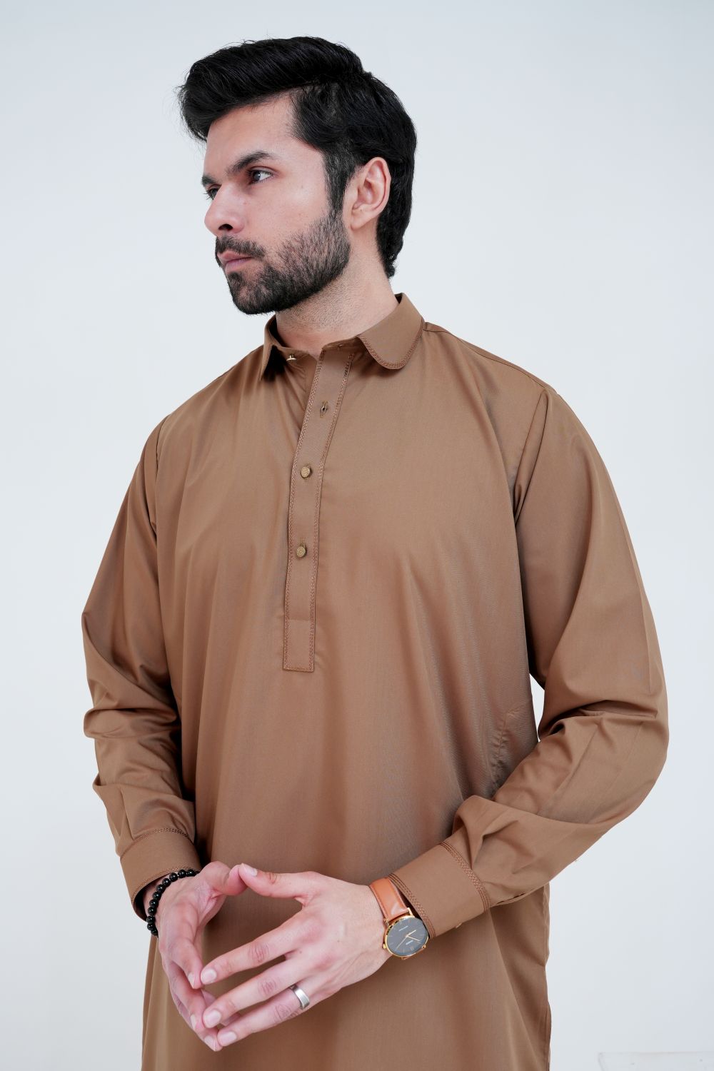 Camel Brown Boski Wash and Wear Kameez Shalwar