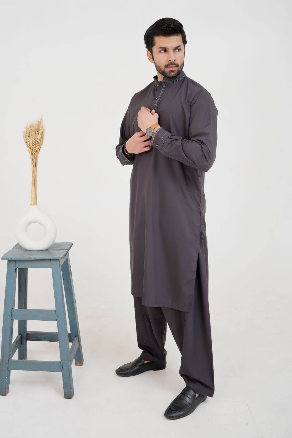 Mauve Boski Wash and Wear Kameez Shalwar