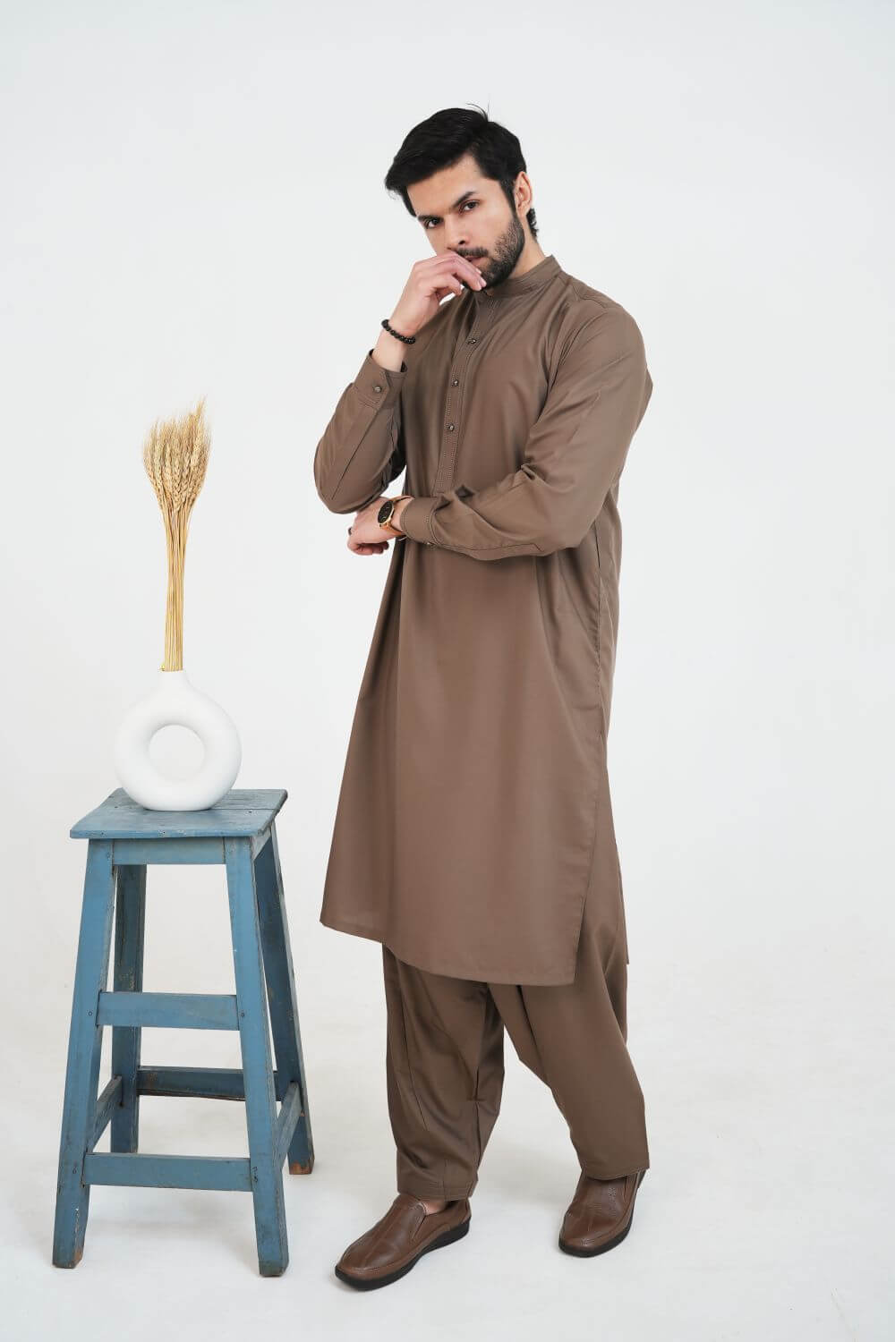 Walnut Brown Boski Wash and Wear Kameez Shalwar
