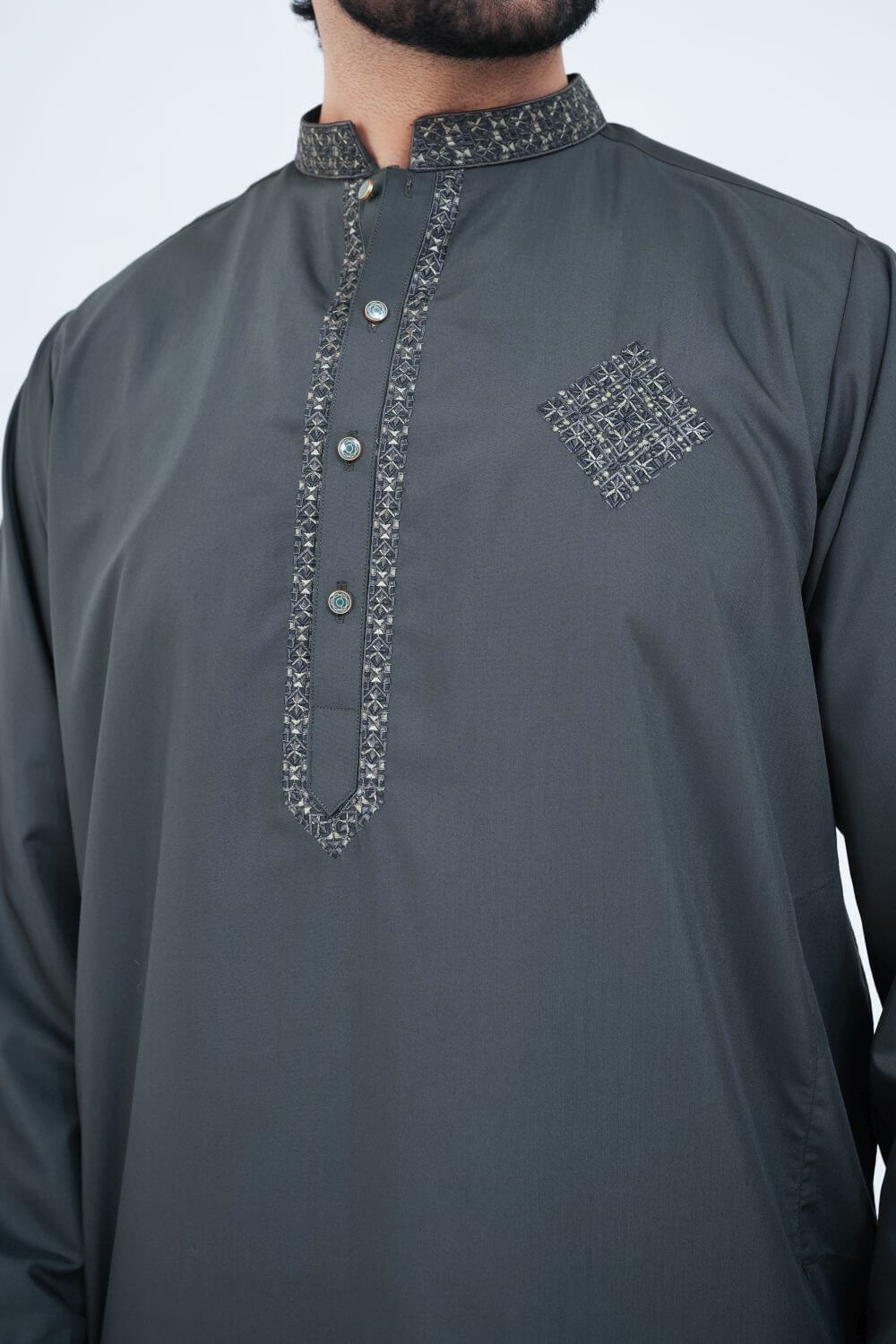 Olive Green Boski Wash and Wear Kameez Shalwar