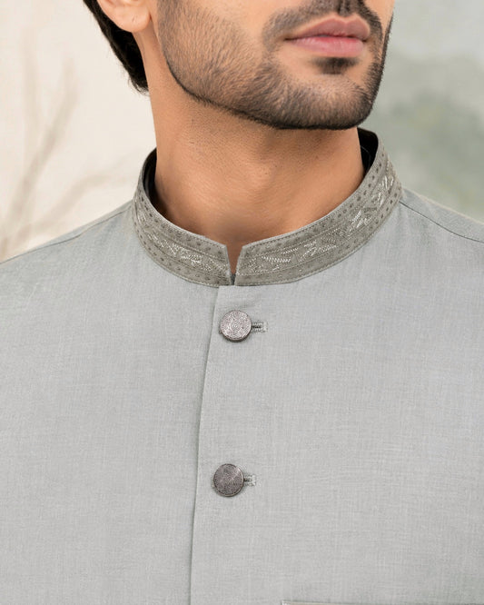 Grey Kameez Shalwar with Waist Coat