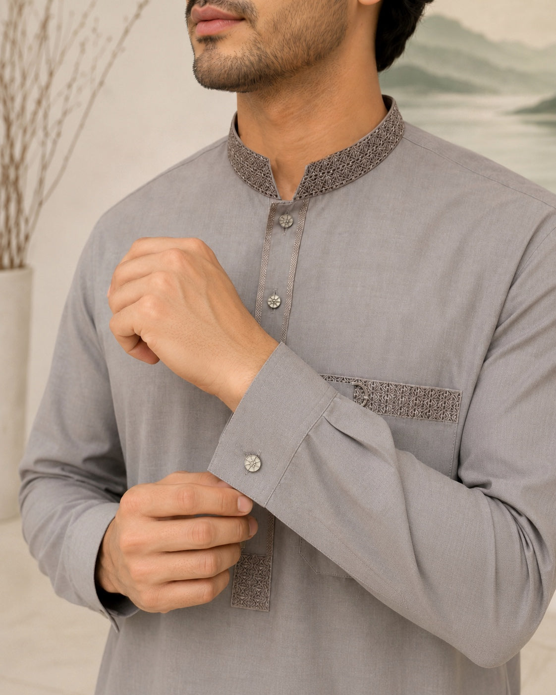 Grey Wash and Wear Kameez Shalwar