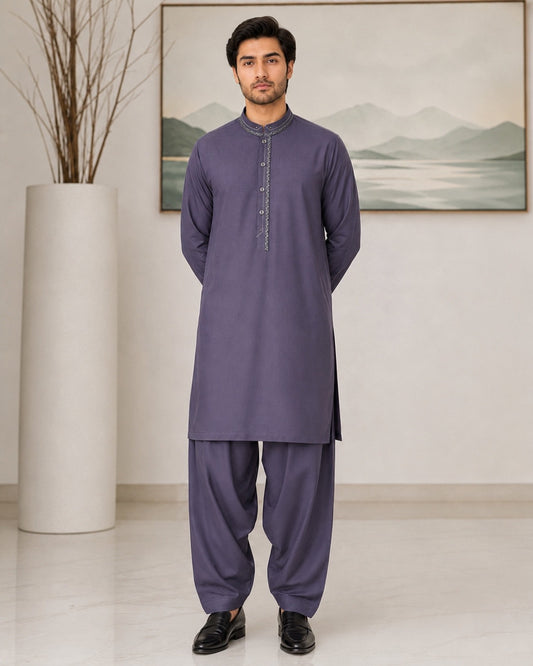 Mauve Wash and Wear Kameez Shalwar