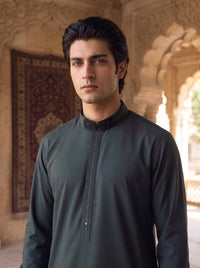 Charcoal Teal Wash and Wear Kameez Shalwar