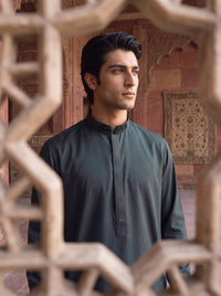 Charcoal Teal Wash and Wear Kameez Shalwar