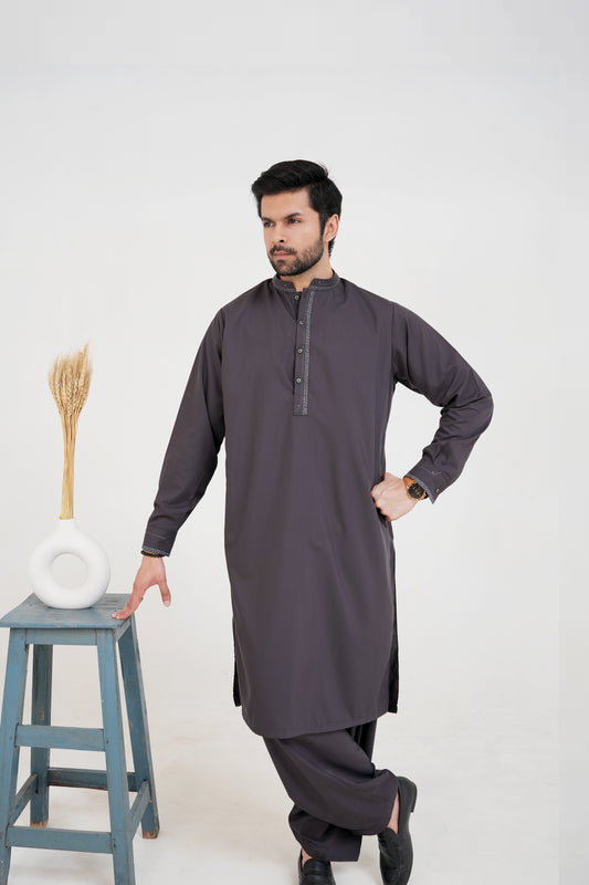 Mauve Boski Wash and Wear Kameez Shalwar