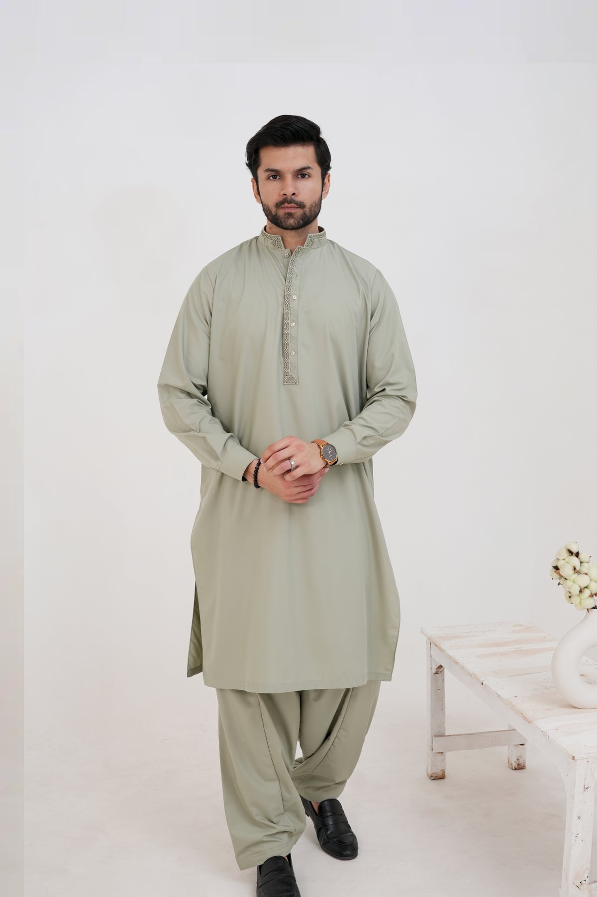 Mint Green Boski Wash and Wear Kameez Shalwar