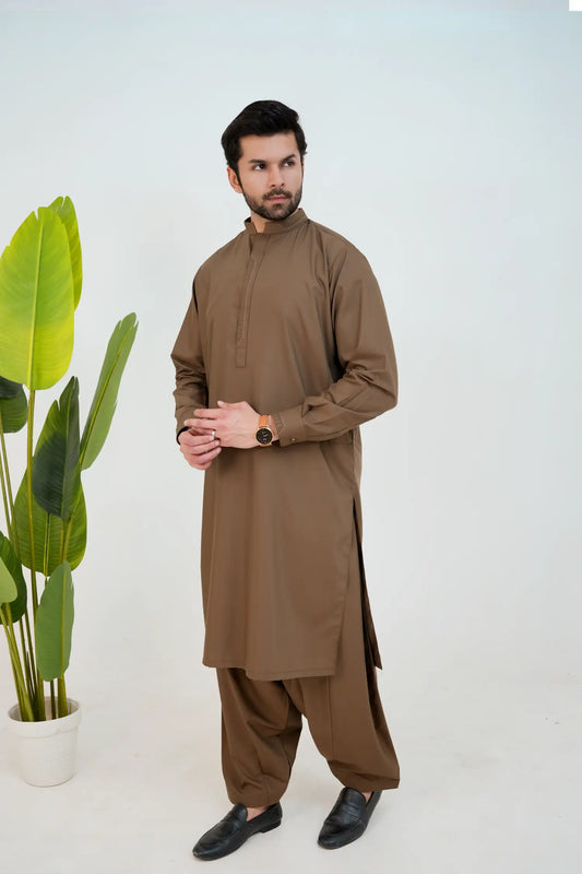 Mocha Brown Boski Wash and Wear Kameez Shalwar