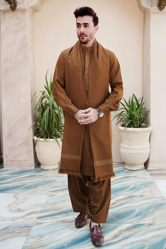 Extra Fine Woolen Shawl Suit Rust