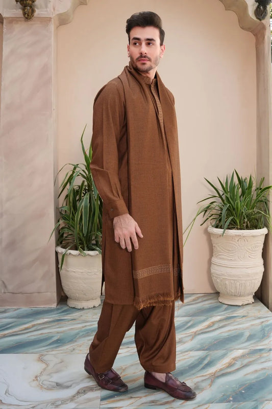 Extra Fine Woolen Shawl Suit Rust