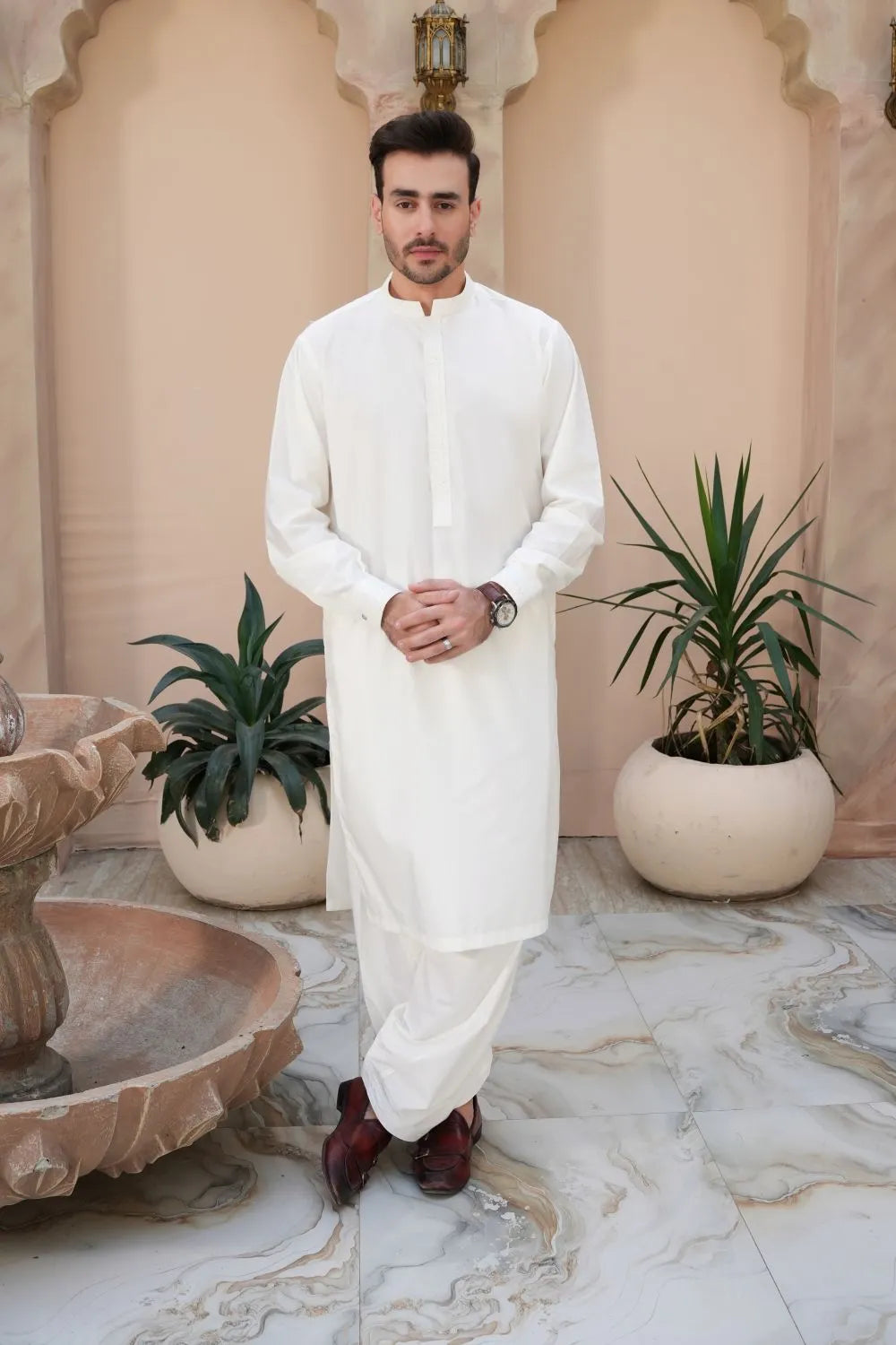 Arshad Premium Collection Off White blended Washing N Wear