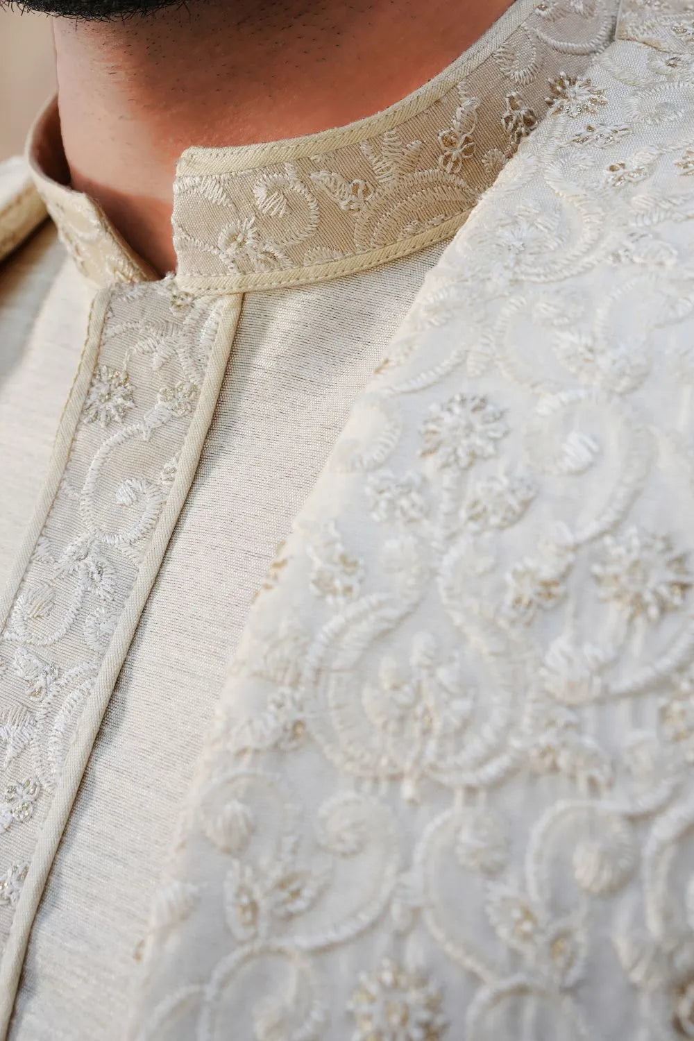 Kurta Trouser, Raw silk, fancy sherwani  Cream