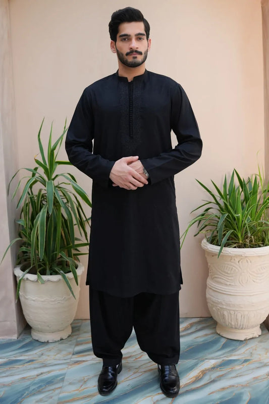Black Shalwar Kameez Washing & Wear Regular Fit by Arshad