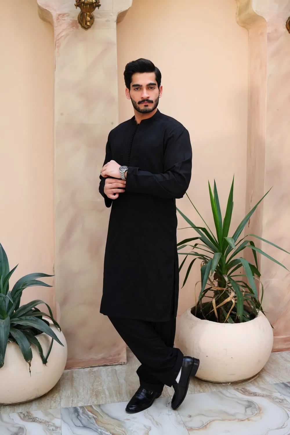 Black Shalwar Kameez Washing & Wear Regular Fit by Arshad