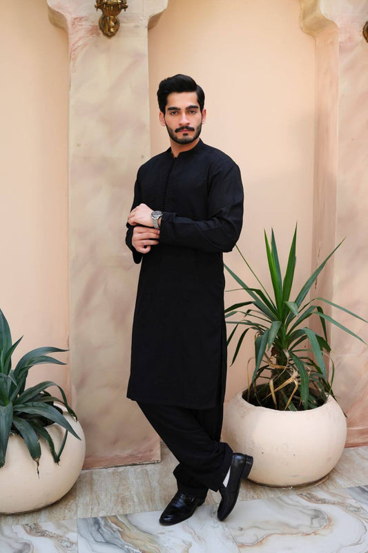 Arshad Black Shalwar Kameez  Extra Fine Washing N Wear