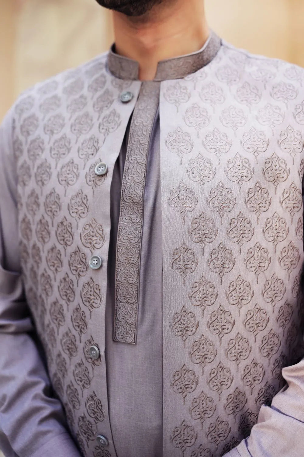 Dove Regular Fit Kameez Shalwar with Embroidered Waistcoat