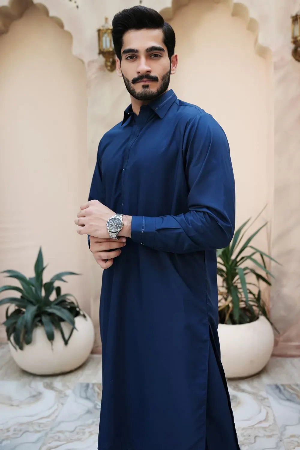 Arshad Blue Grey Shalwar Kameez Washing & Wear  Regular Fit