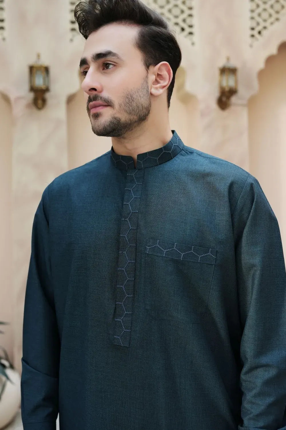 Arshad Green Festive Shalwar Kameez  Fine Wool Blend