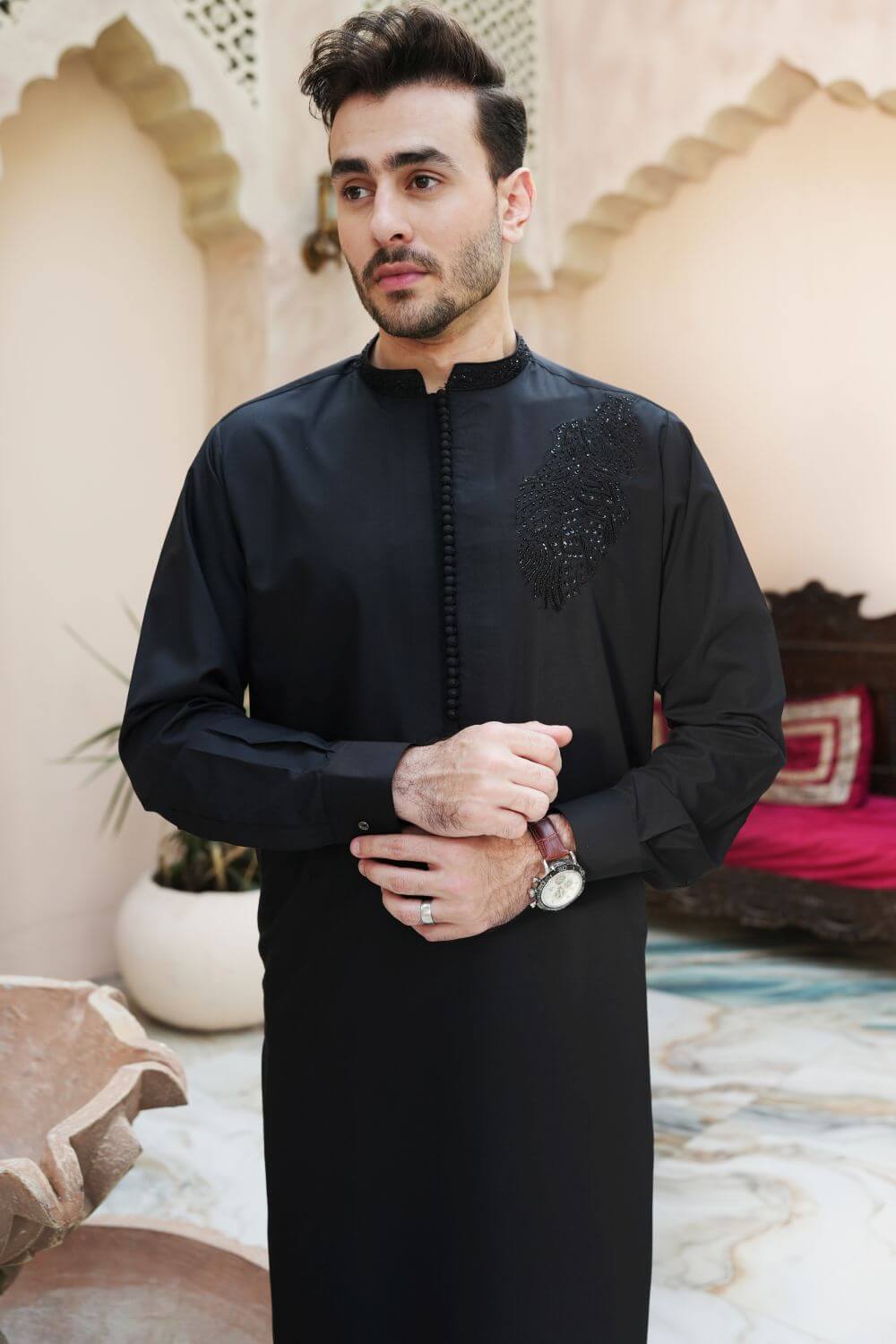 Arshad Black Blending Shalwar Kameez for Festive Wear